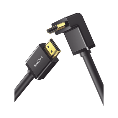 Cable HDMI 2.0 en Angulo de 90° / 1 m / 4K@60Hz / HDR / 3D / HEC (Canal Ethernet HDMI) / ARC (Canal de Retorno de Audio / CEC / 32 canales de Audio / HDCP 2.2 / Dolby Atmos / 18 Gbps / Blindaje Múltiple