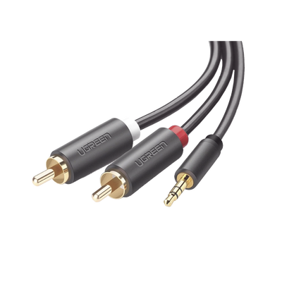 Cable Adaptador de 3.5mm Macho a 2 RCA Macho / 3 Metros / Color Gris / Blindaje Múltiple / ABS / Alta Calidad
