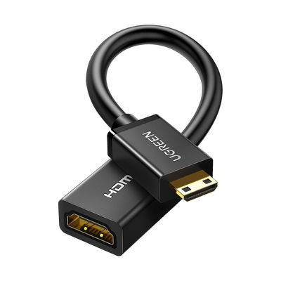Adaptador Mini HDMI a HDMI (HDMI Tipo C) / 18Gbps / 4K@60Hz / HDR / Tecnología 3D / ARC / Carcasa PC+ABS / HDCP/ Longitud de 22 cm