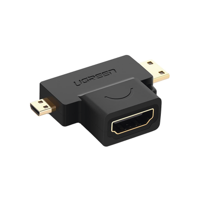 Adaptador Micro + Mini HDMI Macho a HDMI Hembra / Mini HDMI Tipo C a HDMI Tipo A  4K@30HZ / Micro HDMI Tipo D a HDMI Tipo A 1080P@60Hz  / Conector Chapado en Oro / Compacto, Portátil y Fácil de Usar