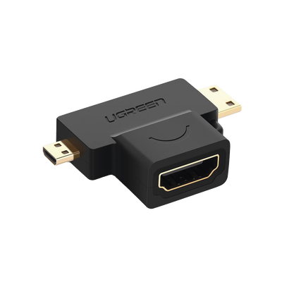 Adaptador Micro + Mini HDMI Macho a HDMI Hembra / Mini HDMI Tipo C a HDMI Tipo A 4K@30HZ / Micro HDMI Tipo D a HDMI Tipo A 1080P@60Hz / Conector Chapado en Oro / Compacto, Portátil y Fácil de Usar