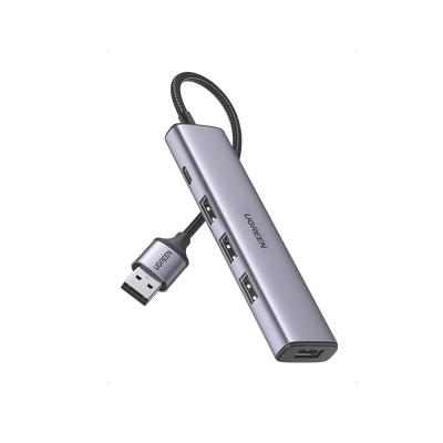 HUB USB-A 3.0 Multipuertos / 4 Puertos USB-A 3.0 (5Gbps) / Cable 20 cm / Ideal para Transferencia de Datos / Entrada Tipo C para alimentar equipos de mayor consumo como discos duros / 4 en 1 / Carcasa de Aluminio.