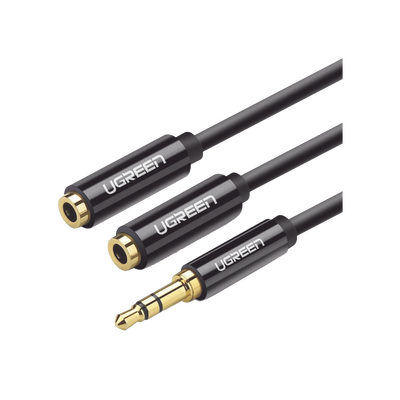 Cable Adaptador/Divisor de Audio de 3.5mm Macho a 2 Terminales de 3.5mm Hembra / 25 cm de Longitud / Cable TPE / Color Negro