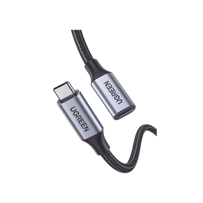Cable USB-C Macho a USB-C Hembra | 1metro | USB-C 3.1 Gen 2 | Compatible con Thunderbolt 3 | Carcasa de Aluminio | Nylon Trenzado | Transferencia de Datos 10 Gbps | Soporta hasta 100W para Carga Rápida.