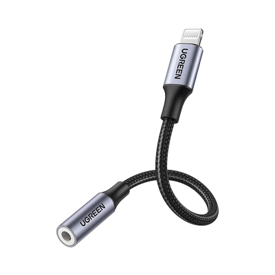 Adaptador de Auriculares Lightning a 3.5mm | Certificado MFI | 100% compatible con dispositivos Apple | Ideal para llamadas, Música y Control de Línea | Caja de Aluminio | Nylon Trenzado | Blindaje Múltiple | Cable de 10cm.