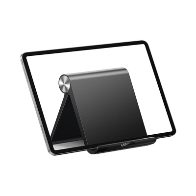 Soporte de Escritorio para Tablet /  Ajustable de 0° a 100° / Goma Antiarañazos / Antideslizante / Amplia Compatibilidad con dispositivos de 4'' a 13'' / Plegable / ABS / Color Negro