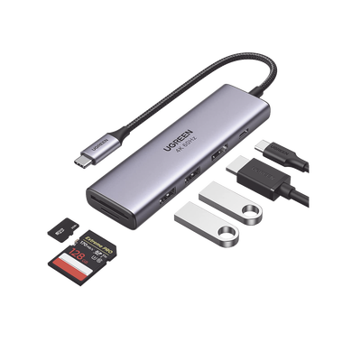 HUB USB-C Multifuncional a HDMI 4K@60Hz / HDCP2.2 / HDR10/3D / 2 Puertos USB3.0 / Lector de Tarjetas SD+TF (Uso Simultáneo) / USB C PD 100W / 6 en 1