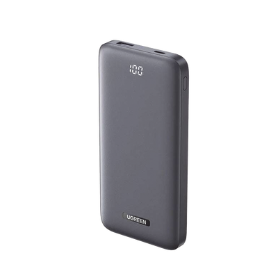 PowerBank Ultra Delgado 10000mAh |  Dos Puertos | USB-A + USB-C | PD 3.0 20W | QC3.0 22.5W | FCP | AFC | Entrada/Salida USB-C (Carga y Alimentación) | Salida USB-A (Carga) | Pantalla Inteligente | Color Gris.