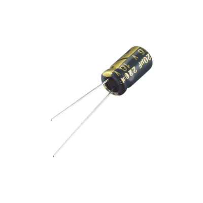 Capacitor Electrolítico Radial en Aluminio de 220 µFd, 16 Volt, 20%, 6.3 x 11 mm.