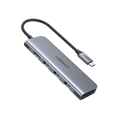 HUB USB-C Multipuertos / HDMI 4K@30Hz / 3 Puertos USB-A 3.0 / Lector Tarjeta SD+TF (Uso Simultáneo) / 6 en 1 / Carcasa de Aluminio.