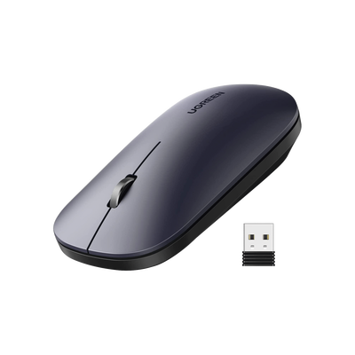 Mouse inalámbrico 2.4 GHz / Ultra Delgado y Silencioso / DPI 1000/1600/2000/4000 (Ajustable)  / Alcance 10m / Scroll de Aluminio / Adaptable a diferentes superficies / Diseño suave al tacto / Contiene Receptor USB / Color Negro