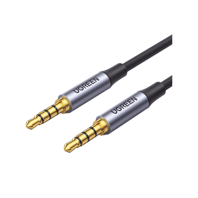 Cable Auxiliar de 3.5mm / Cable Audio Estéreo / Núcleo de Alambre de Cobre Esmaltado / Carcasa de Aluminio Azul + Nylon Trenzado /  Soporta Micrófono / 5 Metros