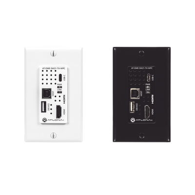 Placa de pared con Switcher y Transmisor HDBaseT con entradas HDMI y USB-C con concentrador USB para integración de AV