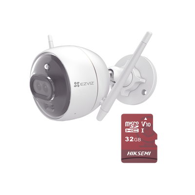 Kit de Camara WiFi y Memoria Micro SD / Incluye 1 Pieza C3X y 1 Memoria MicroSD 32GB / Audio de Dos Vías / Colores en Oscuridad / Detección Humana y de Vehículo