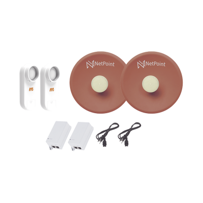 Kit de 2 radios C5X con antenas NPPROS2PACK (27 dBi), rango de frecuencia extendida (4.9 a 6.4 GHz), incluye inyector POE y cable de alimentación