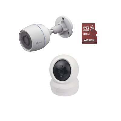 Kit de cámaras WiFi / Incluye 1 pieza C6N  Para Uso en Interior / 1 pieza CS-H3C Para Uso en Exterior / 1 PZA Micro SD HS-TF-E1/32G / Detección de Movimiento / Notificaciones Instantáneas