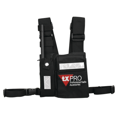 Pechera Universal con soporte para radio, sostén de bolígrafo y seguridad para la bolsa con cinta adherente. Logo TX-PRO.