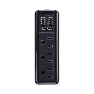 Multicontacto con Supresor de Picos de Pared, Voltaje de Entrada 125 Vca NEMA 5-15P, Con 3 Salidas NEMA 5-15R, 2 Puertos de Carga USB, 918 Joules