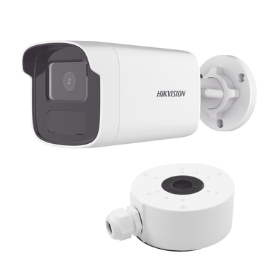 KIT DE CÁMARA + MONTAJE / Bala IP 4 Megapixel / Lente 4 mm / 50 mts IR / WDR 120 dB / Exterior IP67 / Hik-Connect P2P / H.265+ / PoE