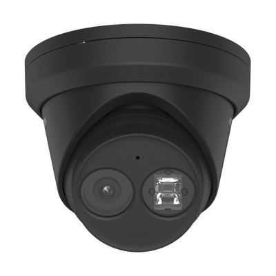 Turret IP 4 Megapixel / Color Negro / Lente 2.8 mm / 30 mts IR EXIR / Exterior IP67 / WDR 120 dB / PoE / ACUSENSE (Evita Falsas Alarmas) / Micrófono Integrado / Metal / MicroSD / ONVIF / ACUSEARCH