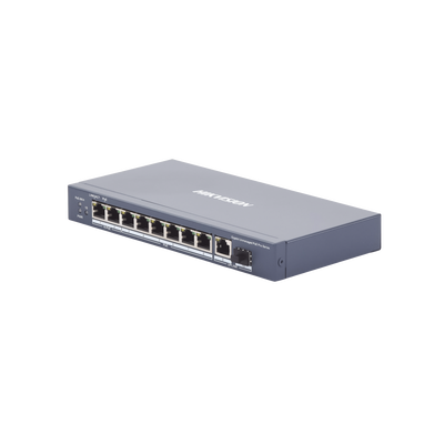 Switch PoE+ / No Administrable / 7 Puertos 1000 Mbps 802.3 af/at (30 W) / 2 Puertos 1000 Mbps Hi-PoE (90 W) / 1 Puertos 1000 Mbps Uplink / 1 Puerto SFP / Modo Extendido hasta 300 Metros / 110 Watts