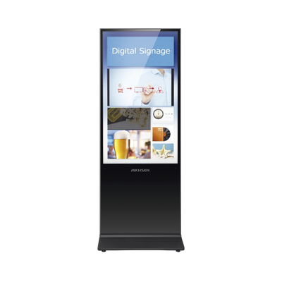 Pantalla de 55" 4K para Publicidad Digital / Base para Piso (Totem) / Puertos USB / Entrada de Video HDMI y VGA / WiFi / Altavoz Integrada