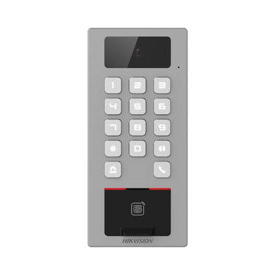 Lector Biometrico con Teclado para Exterior Antivandálico IP65 & IK09 con función de Videoportero Multiapartamento /  Huella, Tarjeta, Código QR, PIN o App HikConnect  / Cámara 2 MP compatible con NVRs / Soporta biom