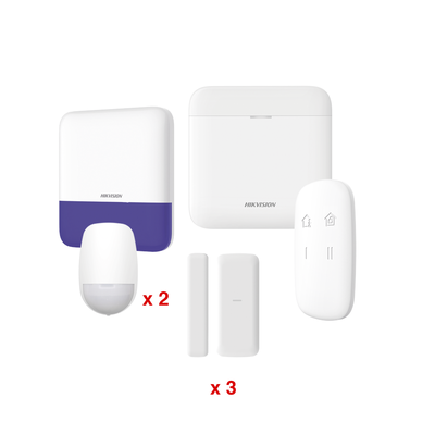 (AX PRO) KIT de Alarma AXP RO / Incluye: 1 Hub con bateria de respaldo / 2 Sensores PIR / 3 Contactos Magnéticos mini / 1 Control Remoto / 1 Sirena Inalambrica Exterior  / WiFi / Compatible con Hik-Connect P2P