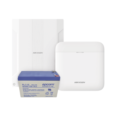 (AXPRO) KIT de alarma AX PRO conversión de zonas cableadas a inalámbricas / Incluye: 1 Hub con Batería de respaldo/ 1 Expansor de 16 zonas cableadas / 1 Batería de respaldo 12Vcc a 7 Amp/ Compatible con Hik-Connect P2P