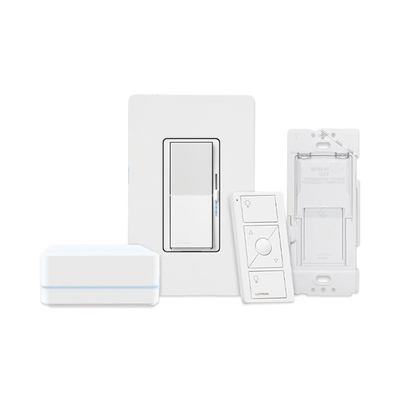 (Caseta Wireless) Kit Hub controlador, atenuador, control remoto PICO, base de pared y tapa.