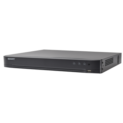 DVR 4 Megapixel / 16 Canales TURBOHD + 8 Canales IP / 1 Bahías de Disco Duro / 1 Canal de Audio / Audio por coaxitron / Salida de Vídeo en 4K