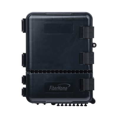 Caja de Distribución de Fibra Óptica para 24 Empalmes, con 8 acopladores SC/APC simplex, Exterior IP55, Color Negro