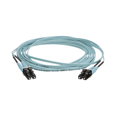 Jumper de Fibra Optica Multimodo 50/125 OM4, LC-LC Duplex, OFNR (Riser), Color Aqua, 20 Metros