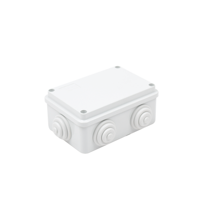 Caja de derivación de PVC Auto-extinguible con 6 entradas, tapa atornillada, 120 x 80 x 50 mm (4.74 x 3.15 x 1.97 in), Para Exterior (IP55)