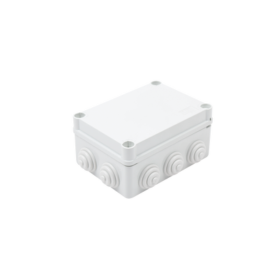 Caja de derivación de PVC Auto-Extinguible con 10 entradas, tapa y tornillo de media vuelta de 1/4", 150x110x70 mm (5.9 x 4.3 x 2.7 in), Para Exterior (IP55)