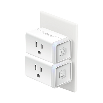 Kit de 2 Mini tomacorriente inteligente Wi-Fi, 100 - 120V~, 50/60Hz, 15.0A, compatible con Amazon Alexa y Google Assistant, color blanco.