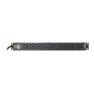 Multicontacto Horizontal (PDU) de 10 Contactos (NEMA 5-15R) Rack 19" 1UR. Voltaje Entrada/Salida: 120Vca/15A