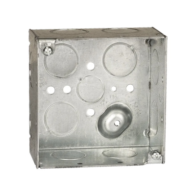 Caja Cuadrada Galvanizada de 4 x 4" / Profundidad 2 1/8 / 11 Entradas de 3/4" y 1 de 1/2".