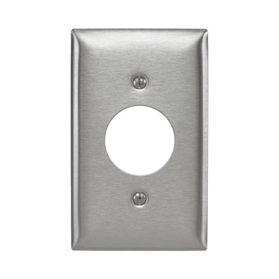 Placa para Receptáculo Sencillo de 15 y 20 A de Entrada Recta y para Receptáculo de 15 A de Media Vuelta/ 1.4" (35.56 mm) / Acero Inoxidable.