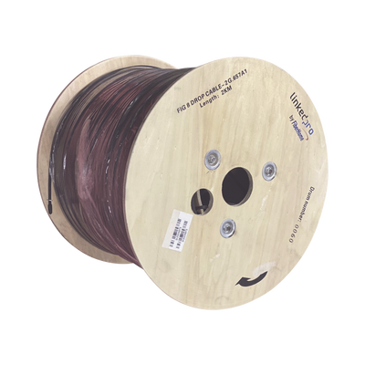 Carrete de 2 km de Fibra Óptica Aérea Mini Figura 8 G.657A1 tipo Drop, Monomodo de 2 Hilos (bifibra), Diseñada para Fusionarse, Color Negro, Span 80, (No Soporta Conectores Mecanicos)