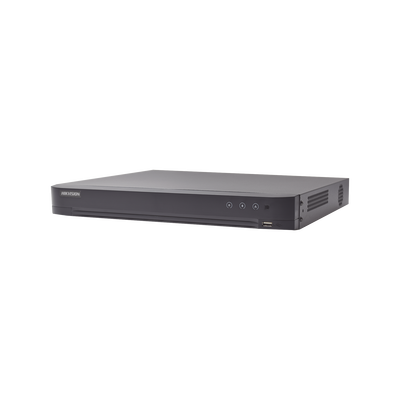 (ACUSENSE / Evita Falsas Alarmas) DVR 4 Megapixel / 8 Canales TURBOHD + 4 Canales IP /  1 Bahía de Disco Duro / 8 Canales de Audio con Pulpos Independientes para Micrófono Externo