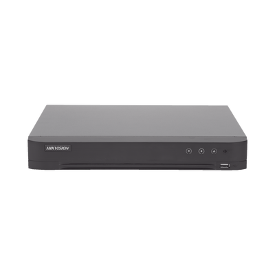 DVR 16 Canales TurboHD + 8 Canales IP / 4 Megapixel / Acusense (Evita Falsas Alarmas) / Audio por Coaxitron / Reconocimiento de Rostros (Base de Datos) / 1 Bahía de Diso Duro / H.265+