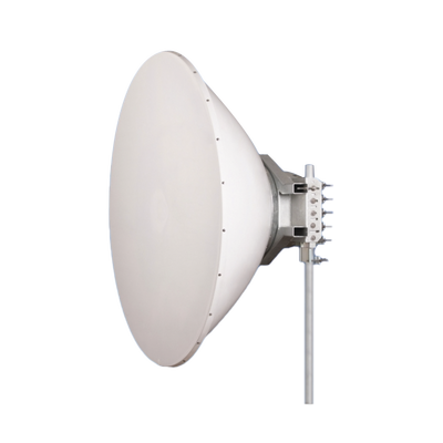 Antena direccional Alto Rendimiento / Parábola profunda para mayor aislamiento al ruido /6 ft / 4.9 a 6.4 GHz / / Ganancia de 38 dBi / Soporte de acero inoxidable / Polaridad en 90 ° y 45 ° / Incluye montaje.