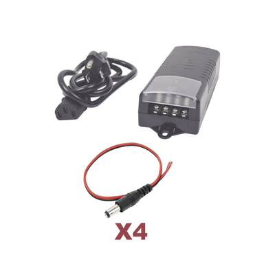 Kit con fuente EPCOM con salida de 12 Vcc a 5 Amper con 4 salidas / Incluye conectores