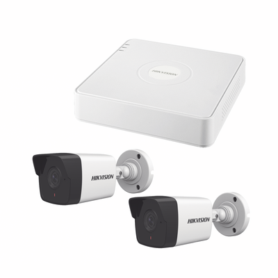 Kit IP 1080p (2 Megapixel) / NVR de 4 Canales con 4 Puertos PoE / 2 Cámaras Bala IP para Exterior (Micrófono Integrado)