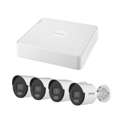 Kit IP 1080p (2 Megapixel) / NVR de 4 Canales con 4 Puertos PoE / 4 Cámaras IP Bala ColorVu y ACUSENSE Lite