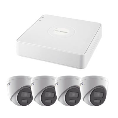 Kit IP 1080p (2 Megapixel) / NVR de 4 Canales con 4 Puertos PoE / 4 Cámaras IP Turret ColorVu y ACUSENSE Lite