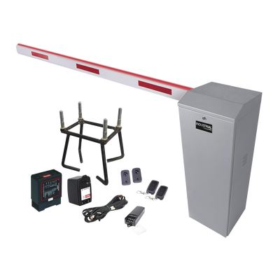 Kit COMPLETO Barrera Izquierda XB / 5M / Iluminación LED Rojo-Verde / Incluye Sensor de masa, Transformador, Lazo, Ancla, Fotoceldas y 2 Controles Inalámbricos