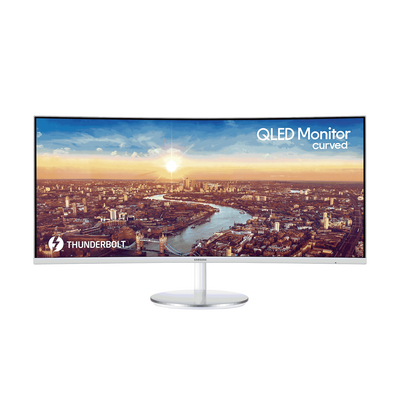 Monitor Curvo 34" QLED con Quantum Dot color Blanco / Aspecto 21:9 / Resolucion 3440 x 1440 / Frecuencia 100Hz / Entradas de Video HDMI / DisplayPort / Compatible VESA 100x100 / bocinas integradas