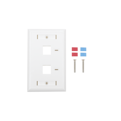 Placa de pared de 2 puertos, Keystone, con espacio para etiqueta, Color Blanco